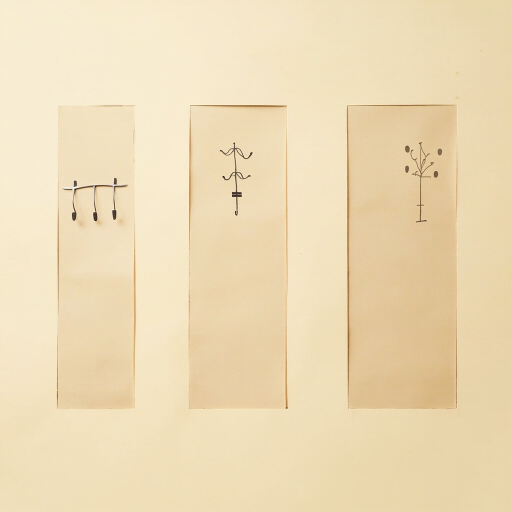 Diagram of coat hook layouts for small, medium, and large entryway widths