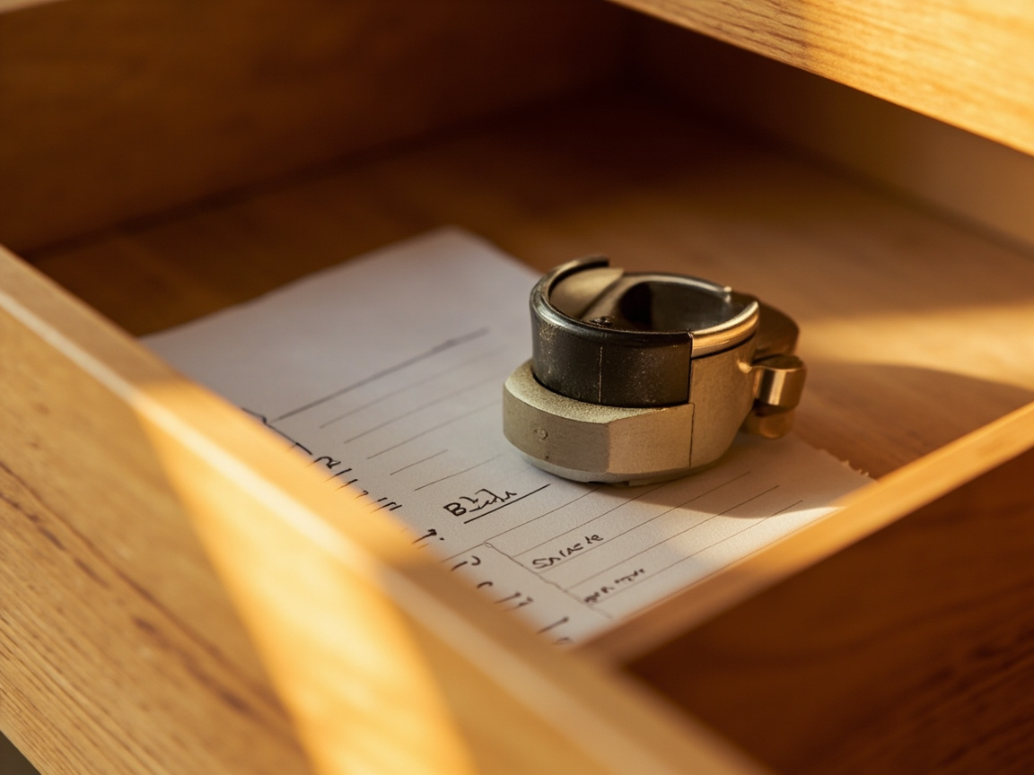 Tape measure inside an empty drawer with notepad showing the four key dimensions to measure before buying drawer organizers
