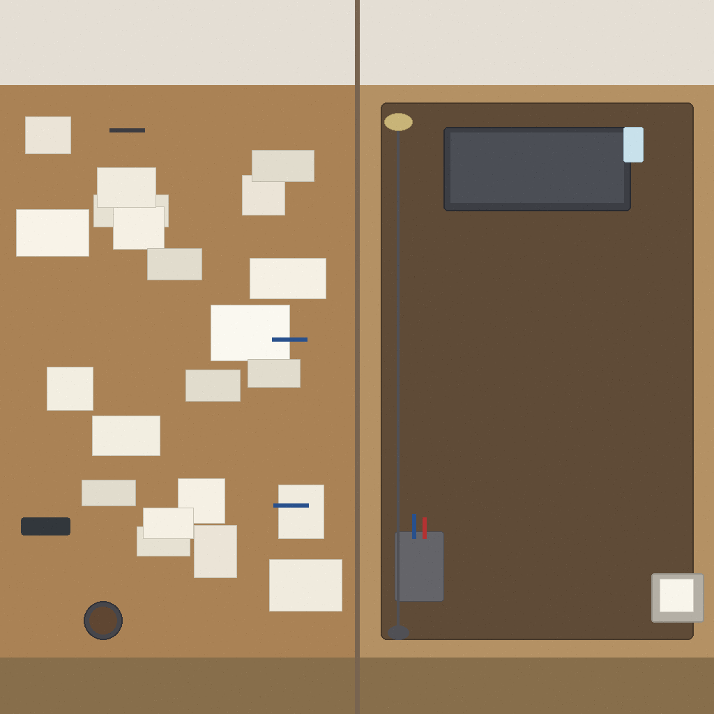 Before-and-after showing a cluttered desk with paper piles and the same desk cleared with an inbox tray