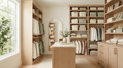 An impeccably organized walk-in closet
