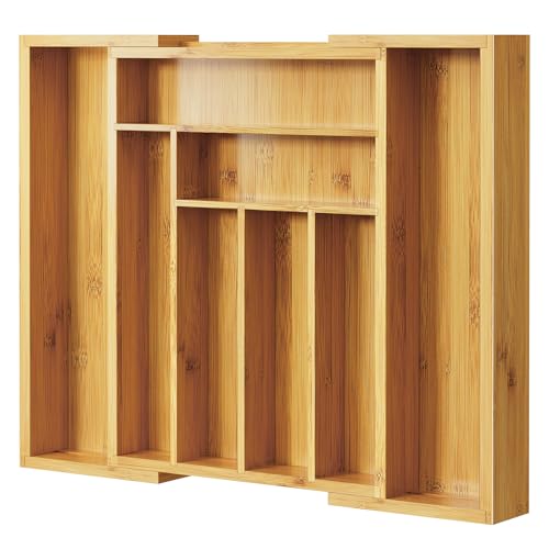 Pipishell Bamboo Expandable Silverware Drawer Organizer