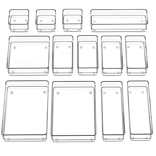 SMARTAKE 13 PCS Clear Drawer Organizer Set (5 Sizes)