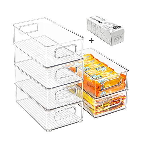 Beauty Cottage Stackable Fridge Organizer Bins, 6-Pack (Clear)