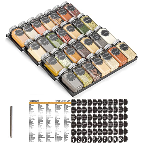SpaceAid Spice Drawer Organizer with 28 Spice Jars