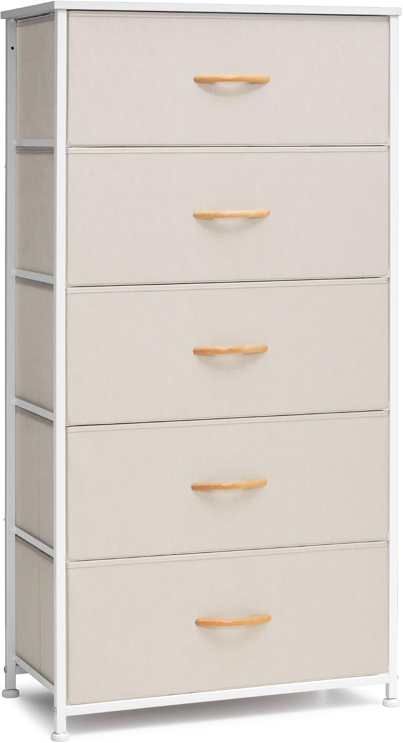 Crestlive Products Vertical Dresser Storage Tower - Sturdy Steel Frame, Wood Top