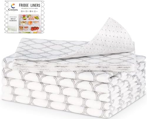 Non Slip Refrigerator Liners, 2-in-1 Fridge Mats and Fresh-Keeping Shelf Liners, Absorbs Excess Moisture, BPA-Free, Multiple Sizes for Glass Shelves Kitchen Cabinets Drawers, 6 Pack, 12" × 24"
