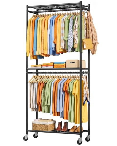 Sakugi Clothes Rack — 33\" x 12.2\" x 79.5\" with Shelves & Wheels