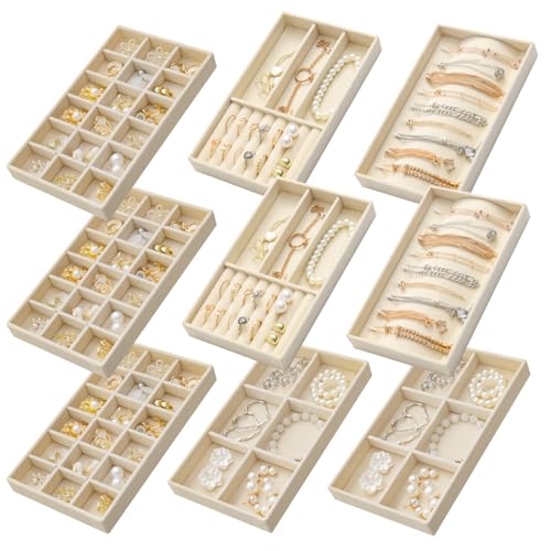 SPAKOWN Jewelry Trays Organizer for Drawer 9 Set of Stackable Velvet